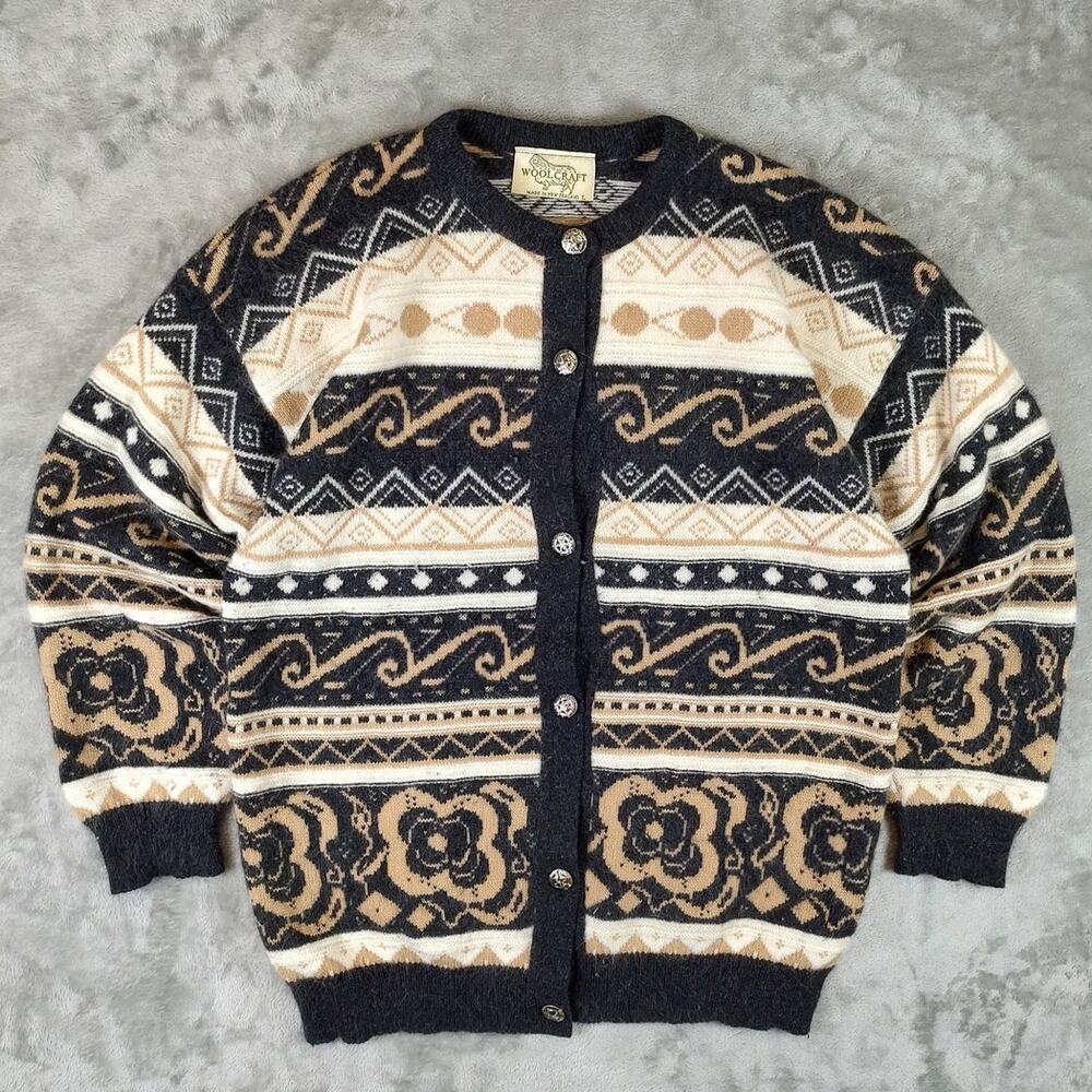 VTG Woolcraft Angora Lambswool cardigan sweater New Zealand made mens L